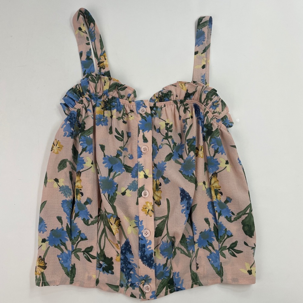 Code Mode Floral Ruffle Camisole Fairy Top Pink Blue Botanical Button Front XS